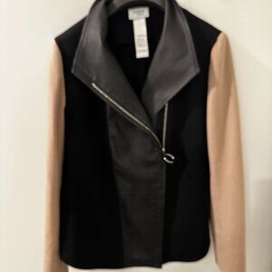 NWT Akris Punto lamb Leather Biker Jacket beige tan asymmetrical XXL XL 16 18